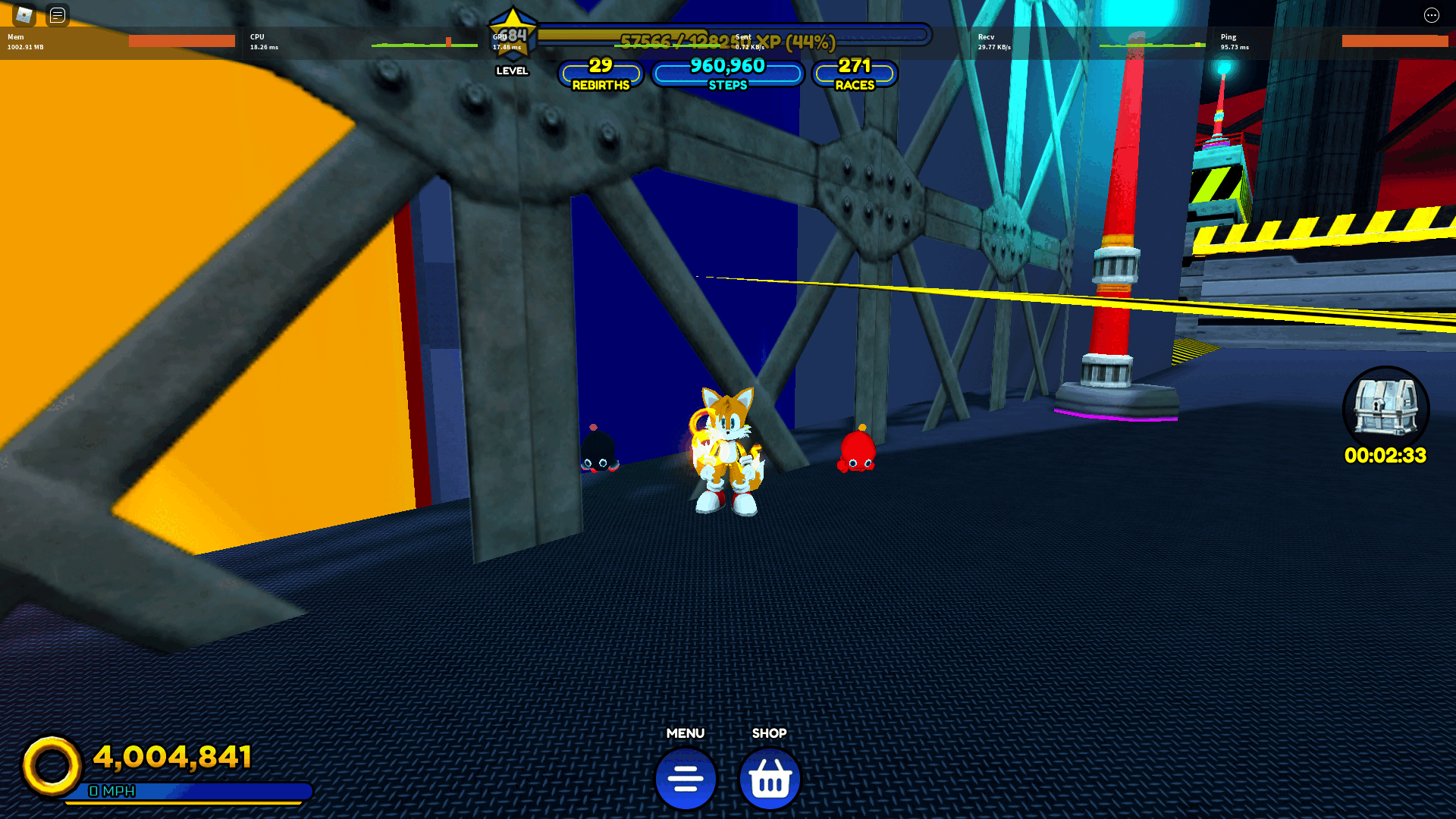 Me in Roblox Sonic Speed Simulator. The HUD at the top of the screen includes the text '960,960 STEPS'.