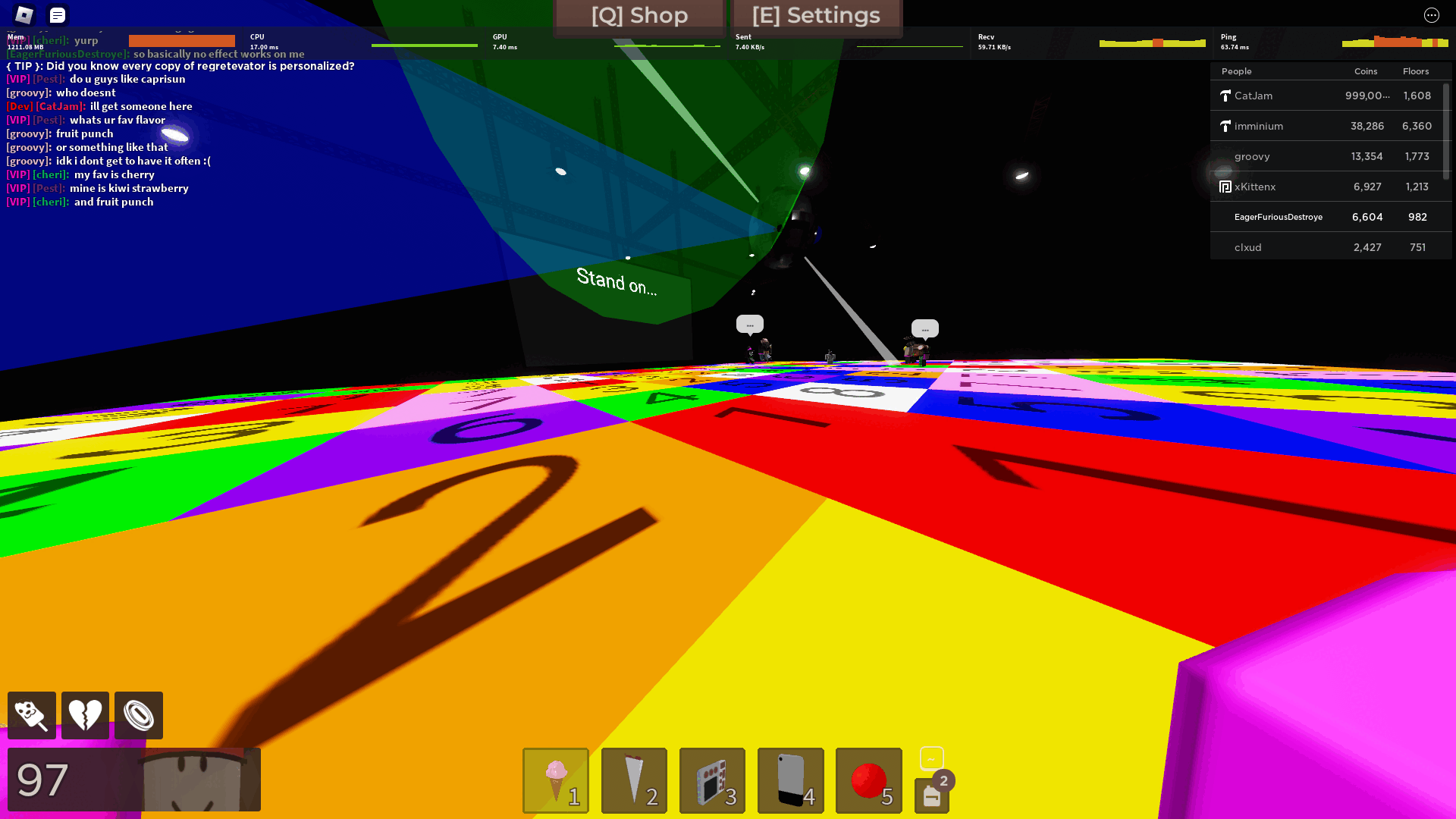 Me in Roblox Regretevator on the disco floor. I have made a bug report.