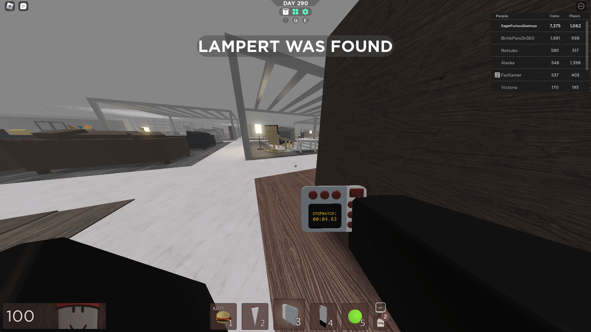 Me in Roblox Regretevator on the Rokea floor. Lampert has been found in 4.63 seconds according to my stopwatch.