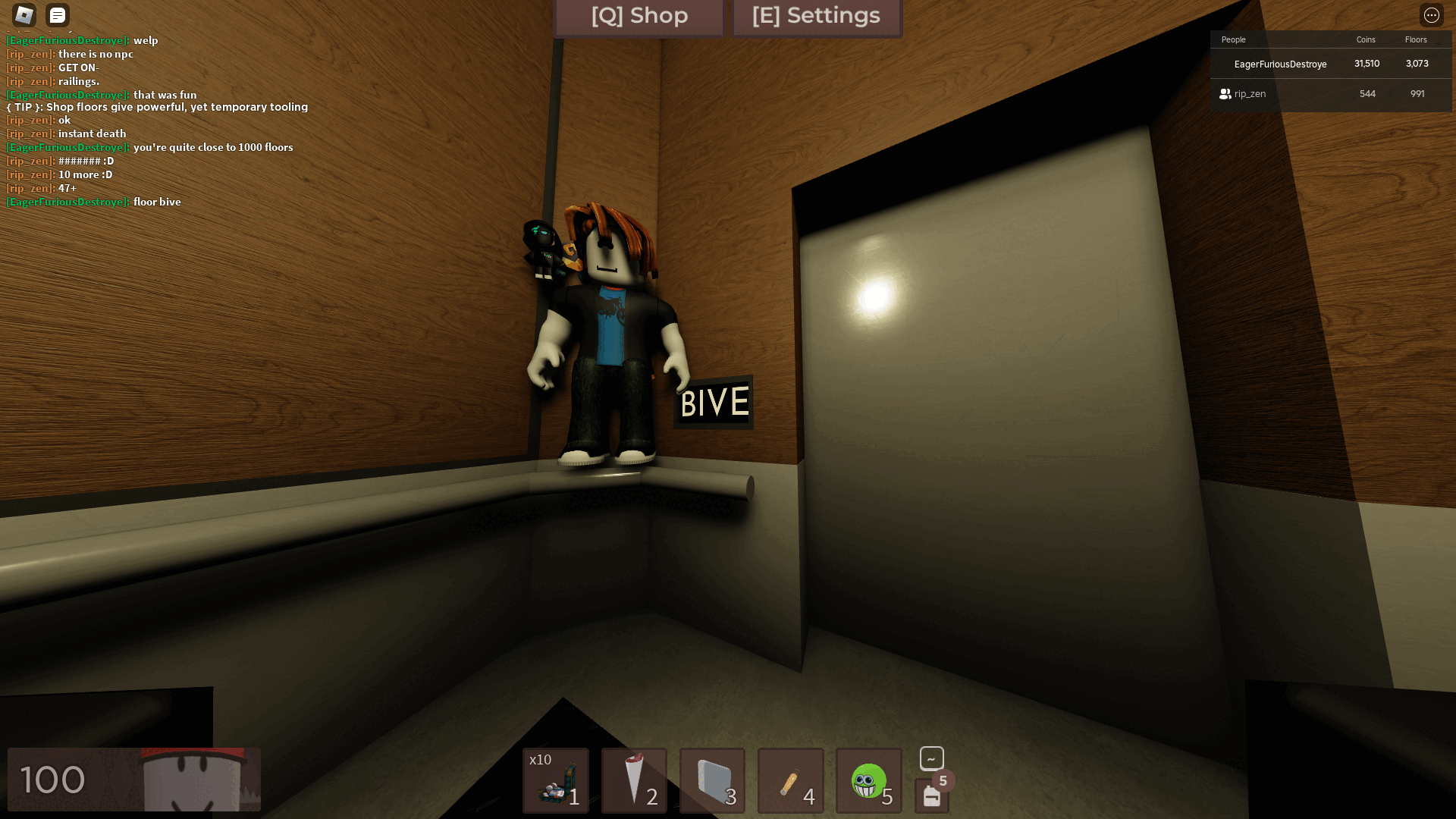 I wonder when floor SPLIT's gonna come Me looking at the elevator's floor counter which reads BIVE