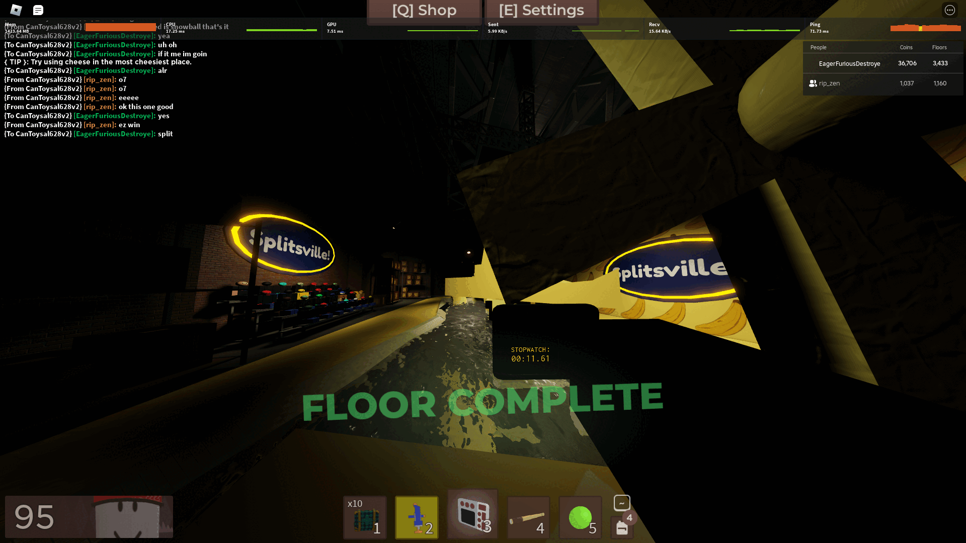 スプリットさんの雰囲気は来てそうだよ。 Me and my friend on the Splitsville stage. My final time was 11 seconds and 610 milliseconds