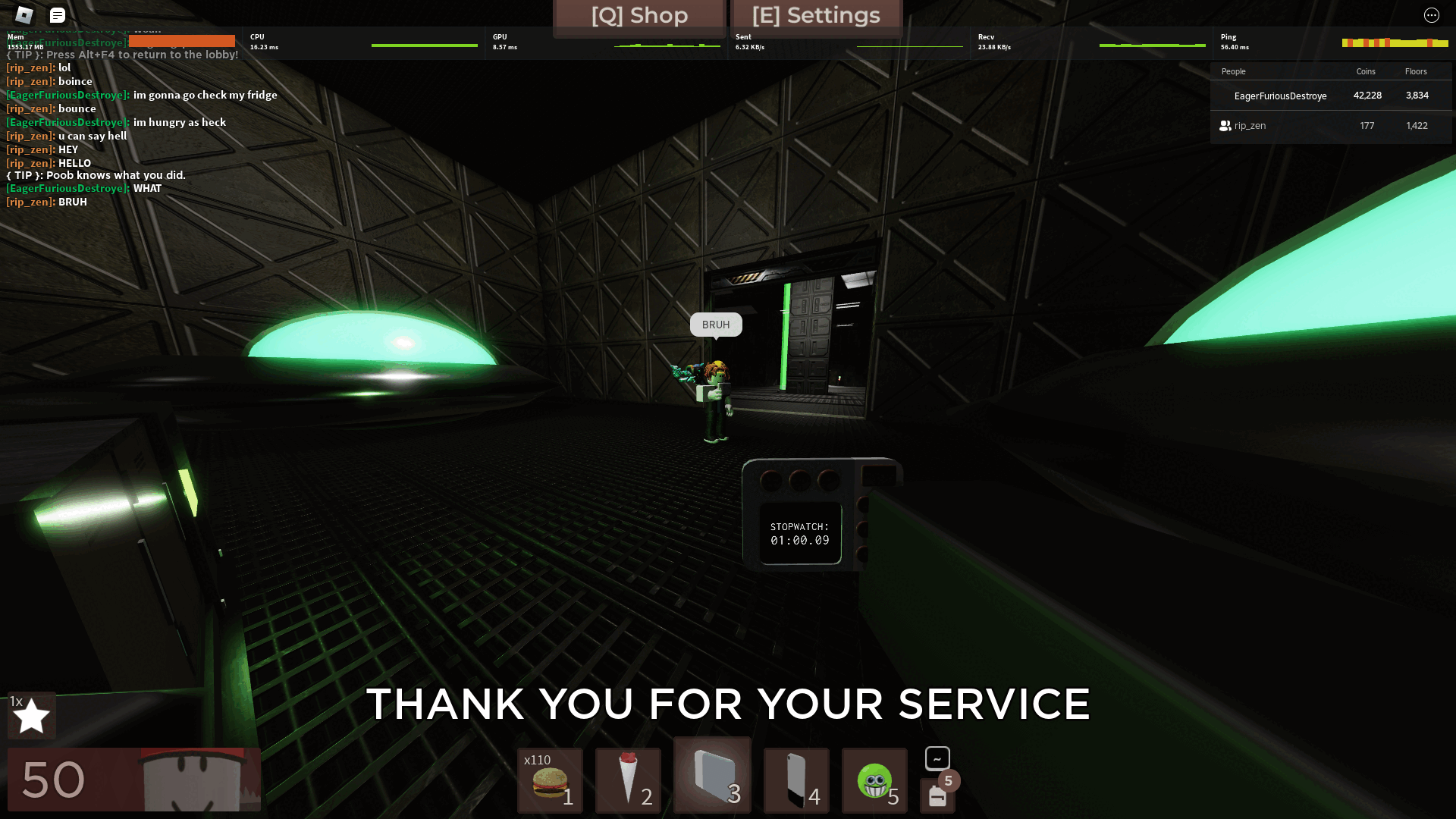 AHHHHHHH Me and my friend on the Area 51 floor. Our final time was 1 minute and 90 milliseconds.