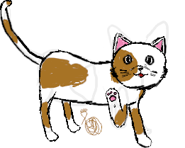 A drawing of a calico cat.