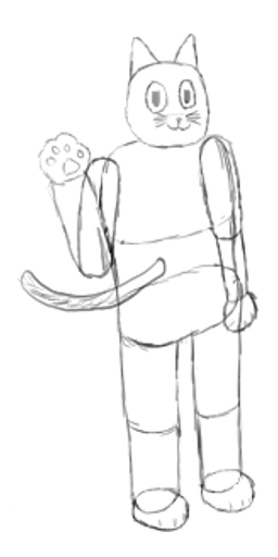 Me as a anthropomorphised black cat with big eyes.