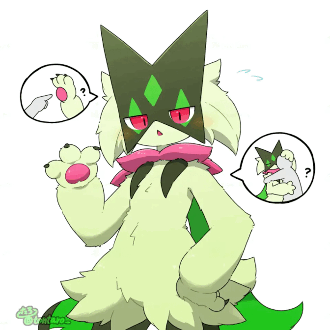 An animated gif of Meowscarada offering comfort